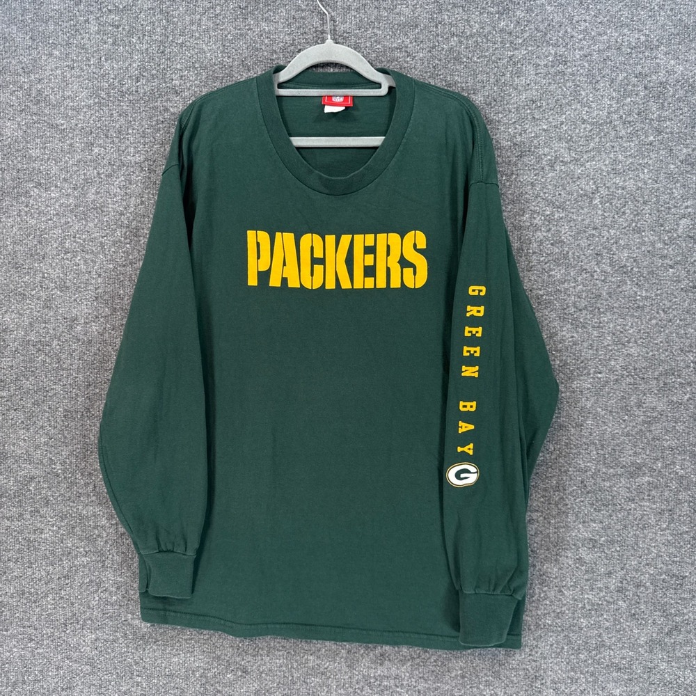 Green Bay Packers Shirt Mens Large Green NFL Long Sleeve Graphic Tee Football